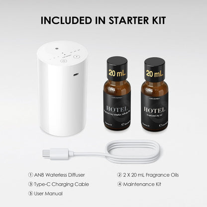 Airversa AN8 Waterless Essential Oil Diffuser Starter Kit, Black