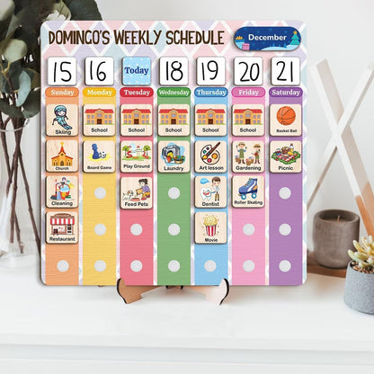 TinyKidz Wooden Daily Routine Chart 11x15, Schedule Board for Kids, Wooden Chore Chart for Kids, Responsibilities Chart for Toddlers, Morning Bedtime Routine for Toddlers