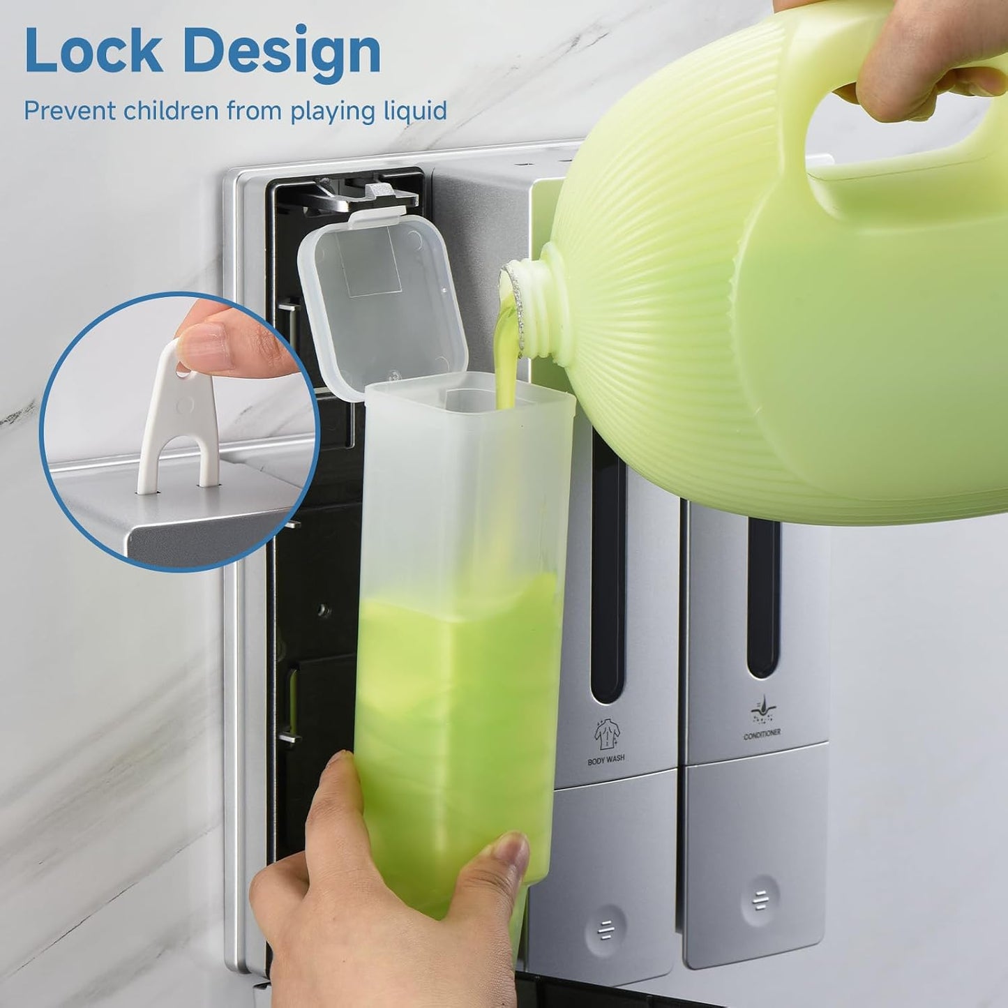 Shampoo Dispenser for Shower - Shower Soap Dispenser Wall Mounted No Drill - Shampoo Body Wash Dispenser 2 Chamber - Easy Install for Bathroom Hotel Silver 800ml