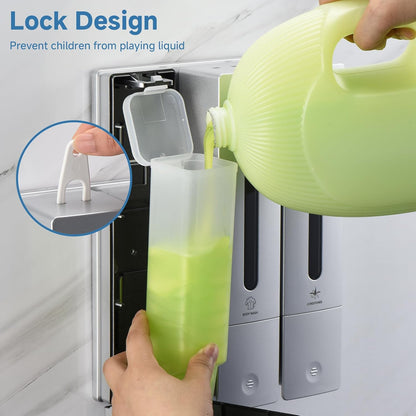 Shampoo Dispenser for Shower - Shower Soap Dispenser Wall Mounted No Drill - Shampoo Body Wash Dispenser 2 Chamber - Easy Install for Bathroom Hotel Silver 800ml