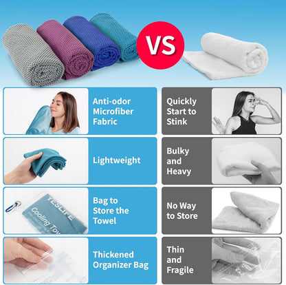 YESLIFE Cooling Towels, 4-Pack 40"x12", Multicolor Set A | Microfiber gym towels, soft breathable neck wrap, cooling towel for yoga running sport camping, Multicolor, 4-pack
