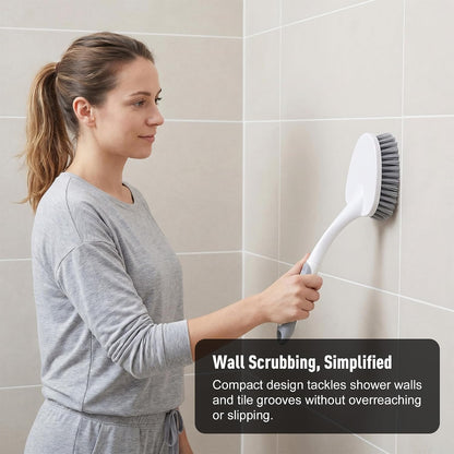 CLEANHOME 3 Pcs Scrub Brush,Multifunctional Cleaning Brush Set | With Non-Slip Handle and Sturdy Bristles,Scrub Brushes for Cleaning Bathroom,Kitchen,Grout,Tile,Grey