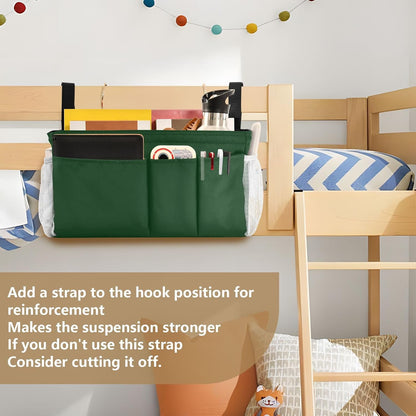 Forest Green Bedside Caddy Bedside Storage Organizer Hanging Storage Bag for Bunk and Hospital Beds, Dorm Rooms Bed Rails