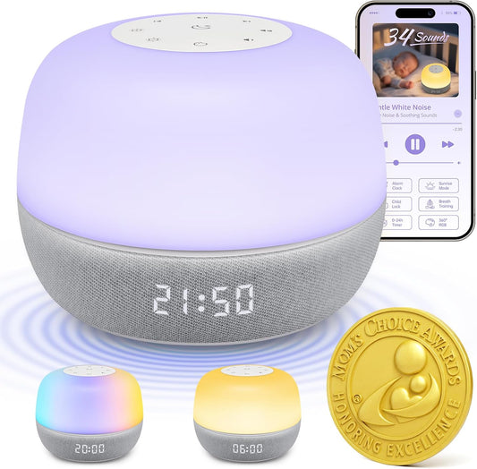 Mewaii White Noise Sound Machine Baby, 34 Sounds, Sunrise Alarm Clock | Mom's Choice Awards, App Control, 360° RGB Night Light, Sleep Soother for Adults & Kids, Newborn Essentials Shower Gift