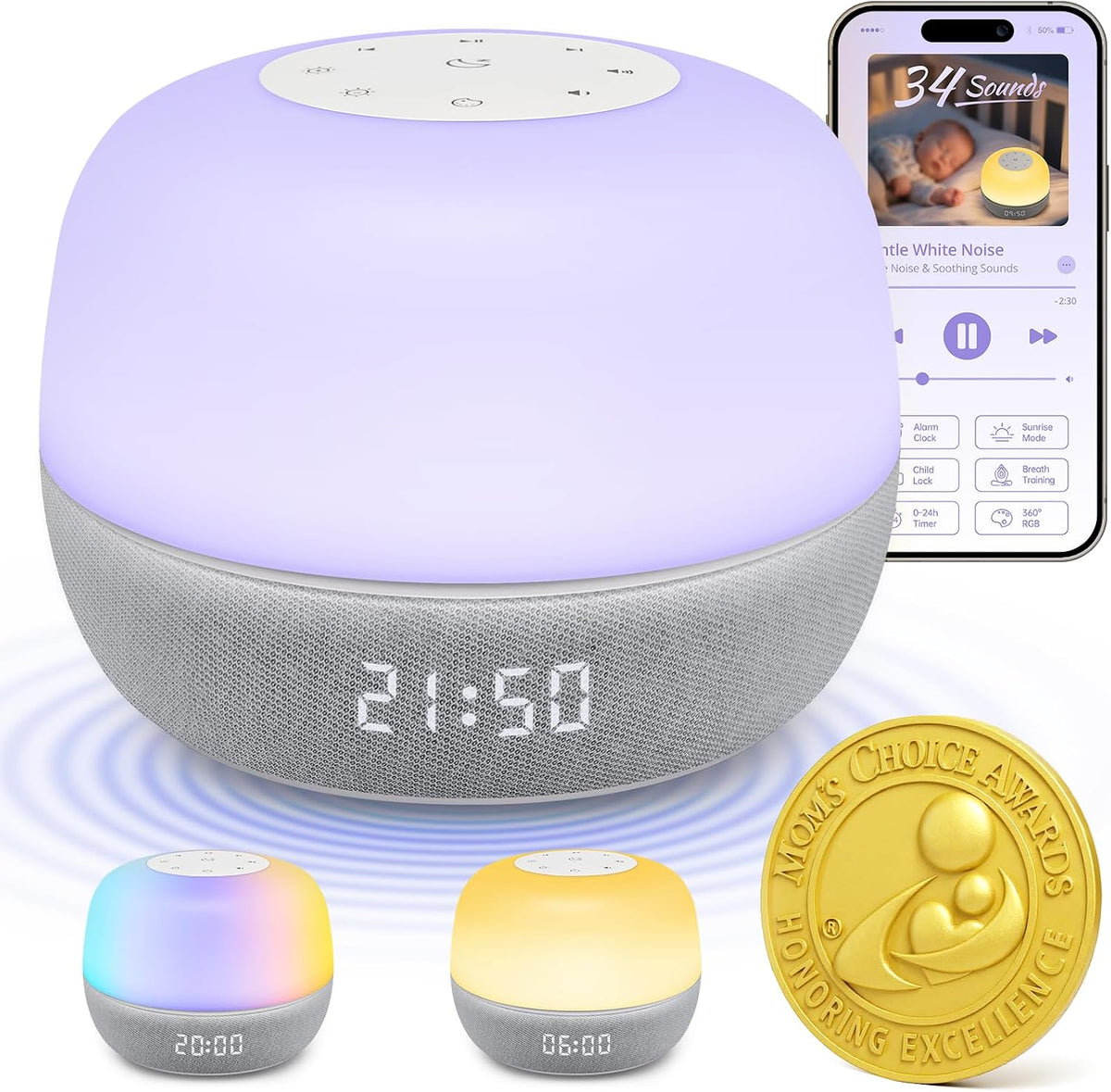 Mewaii White Noise Sound Machine Baby, 34 Sounds, Sunrise Alarm Clock