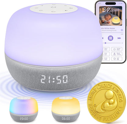 Mewaii White Noise Sound Machine Baby, 34 Sounds, Sunrise Alarm Clock