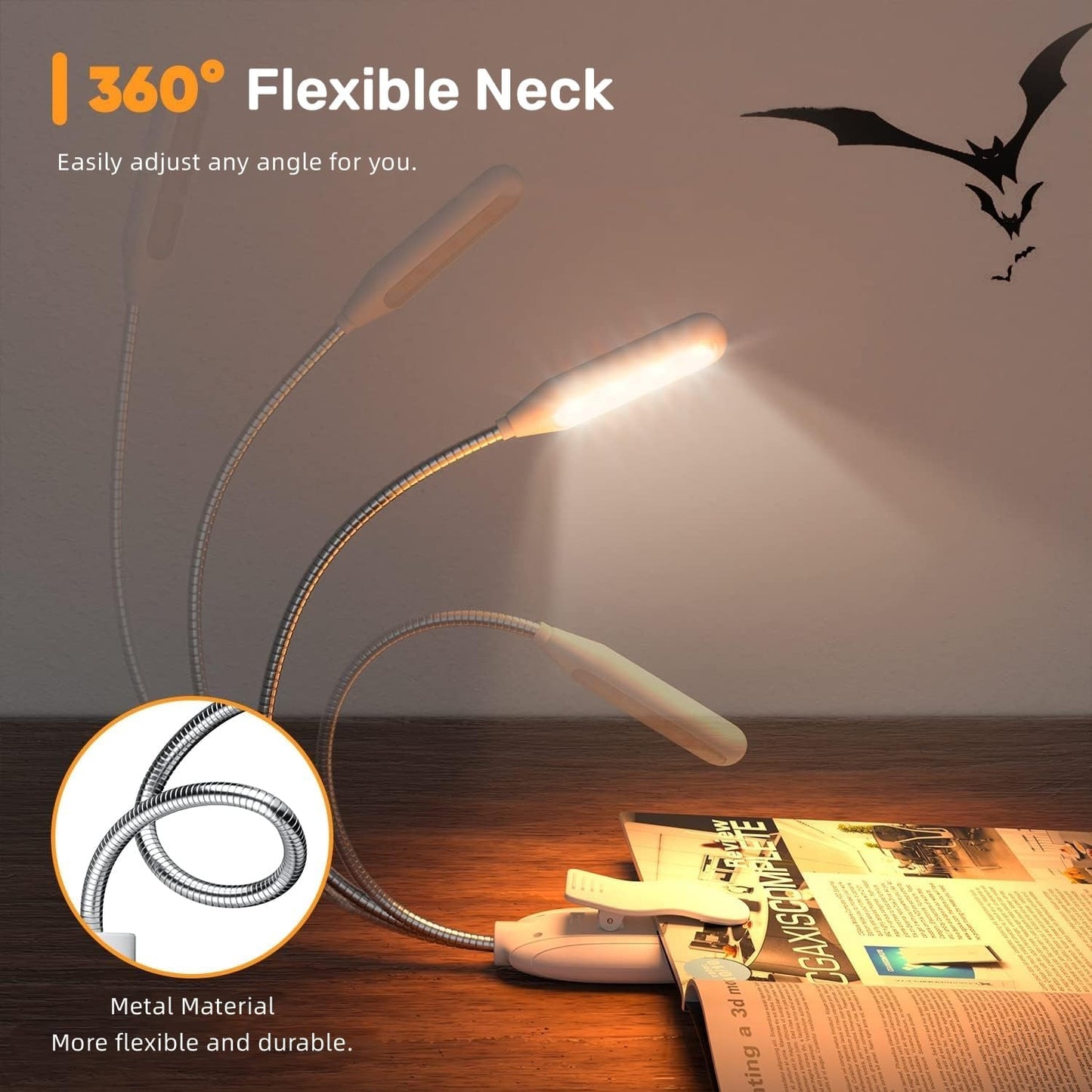 Mini Book Light, Rechargeable Up to 60 Hours, 9-Level Brightness, Easy Clip On Lamp for Night Reading in Bed, Eye Protection Table Light for Bookworms, Kids