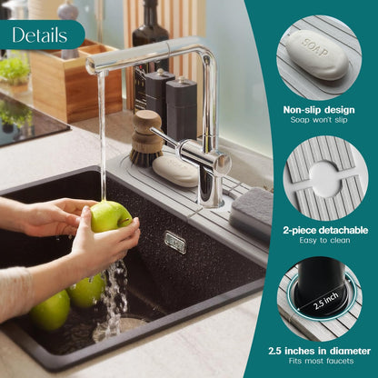 Stone Faucet Mat for Kitchen Sink – Diatomite Drying Stone Mat & Sink Protector, Prevents Moisture – Sink Splash Guard Water-Absorbing Stone Tray for Bathroom Counter (Light Grey, 20" x 3.9")