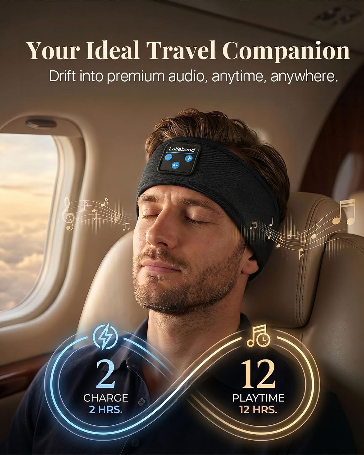 Lullaband Sleep Headphones, Bluetooth Headband Headphones with 12-Hour Battery, Soft Headband for Sleeping, Travel, Exercise, Yoga & Relaxation