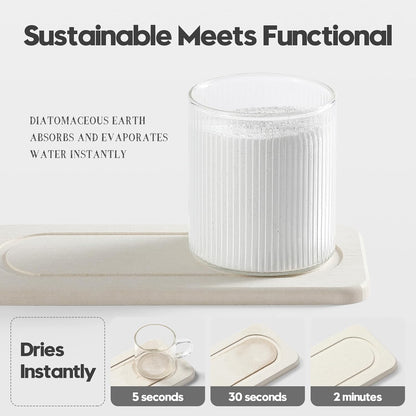 3 Pack Water Absorbent Diatomite Coasters, Stone Drying Mat for Kitchen Counter, Bathroom Sink Organizer Tray, Compact Vanity Rack, Soap Holder Caddy, Faucet Splash Guard, White 8"x3.8"