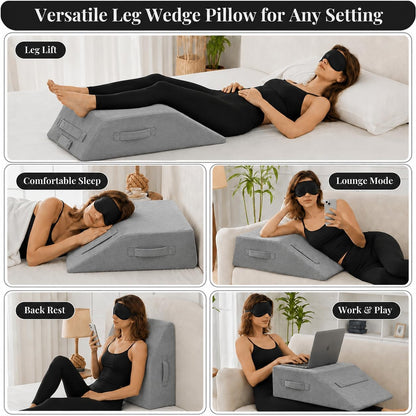 Leg Elevation Pillow for Sleeping, Adjustable Leg Pillow with Memory Foam, Wedge Pillow for Legs to Reduce Swelling, Sciatica, Knee, Hip & Back Pain Relief, Post Surgery Recovery