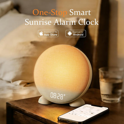 ANJANK App Smart Sunrise Alarm Clock Sound Machine with Wake up Light, Dimmable Clock & Night Light, Up to 15 Alarms, White Noise Machine with 25 Soothing Sounds for Bedroom, Gift for Kids Adults