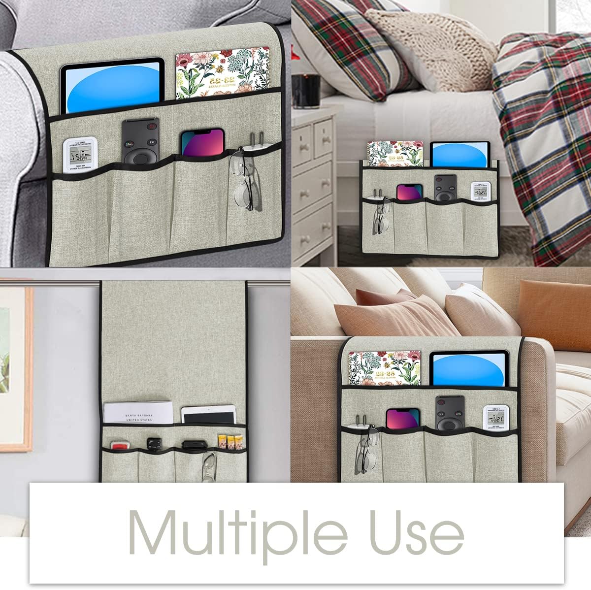 Joywell Remote Caddy Couch Remote Control Holder for Recliner Sofa Armrest Organizer Non Slip Arm Chair Caddie with 6 Pocket Storage for Magazine, Tablet, Phone, iPad, Black