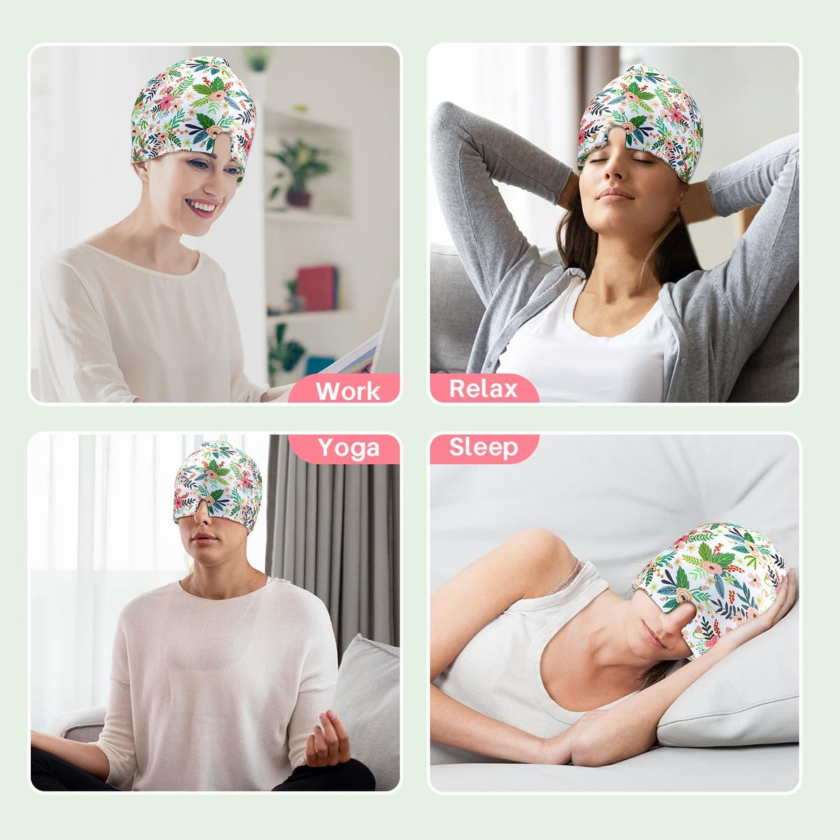 ZNÖCUETÖD Migraine Headache Relief Cap Hat Full Head ice Pack Wrap Cold Cap