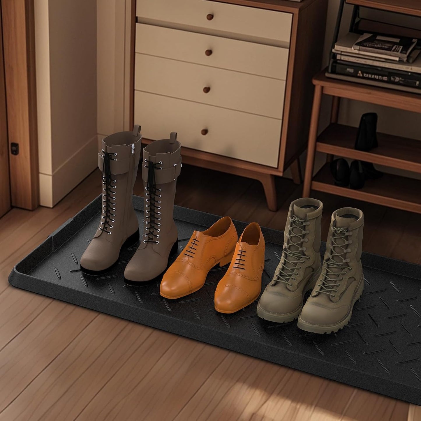 Extra Large Heavy Duty Boot Natural Rubber Shoe Mat for Entryway with Shoes Brush Large Boot Mat Multi-Purpose for Indoor or Outdoor, 16.1x 47.6 Inches