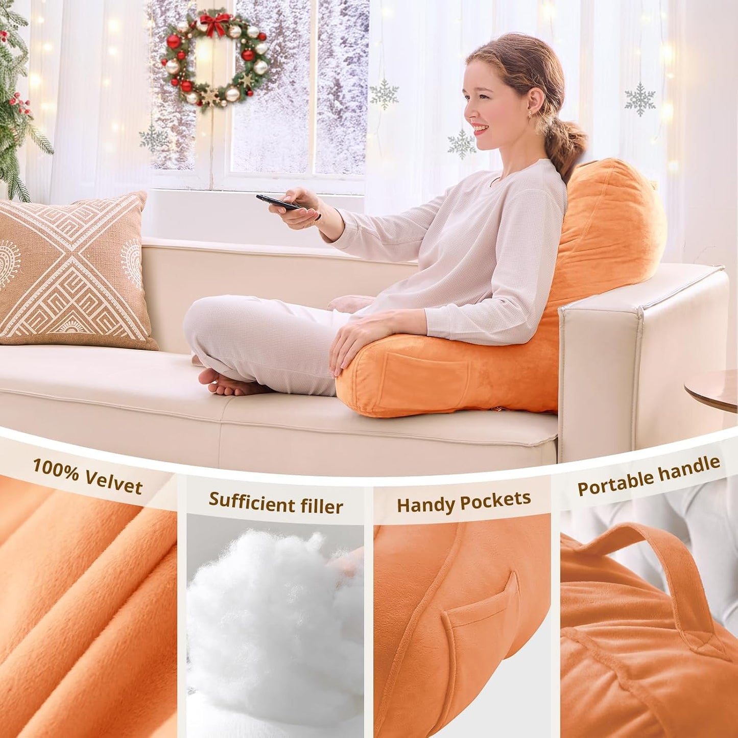 Sasttie Reading Pillows for Sitting in Bed Adult, Back Pillow Bed Sitting Up, Back-Rest Support Cushion for Sit Up on Couch, Sofa, and Floor, Dorm Essentials, Oeko-Tex Certified, Dark Grey