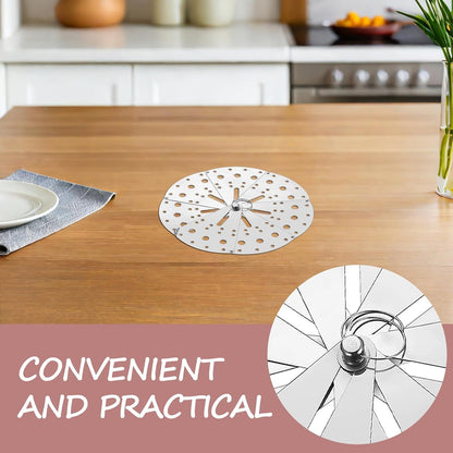 Ipetboom Adjustable Stainless Steel Household Anti-spill Lid with Air Holes and Small Ring, Multifunctional Spill Stopper Cover for Kitchen Pots, Safe Material and Vapor Discharge Feature