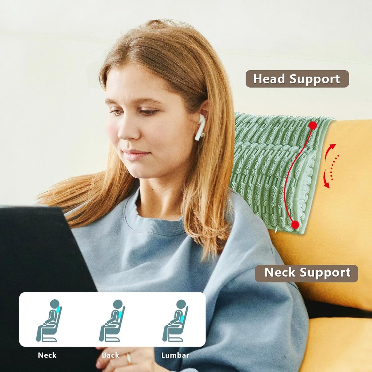 Headrest and Support Pillow,Recliner Pillow for Neck, Head, or Foot for Office or Massage Chairs, Neck Pain Relief and Cervical Support. Nonslip, Zipped Cover.(Cream, 5.5" Wx13 Lx3 H)