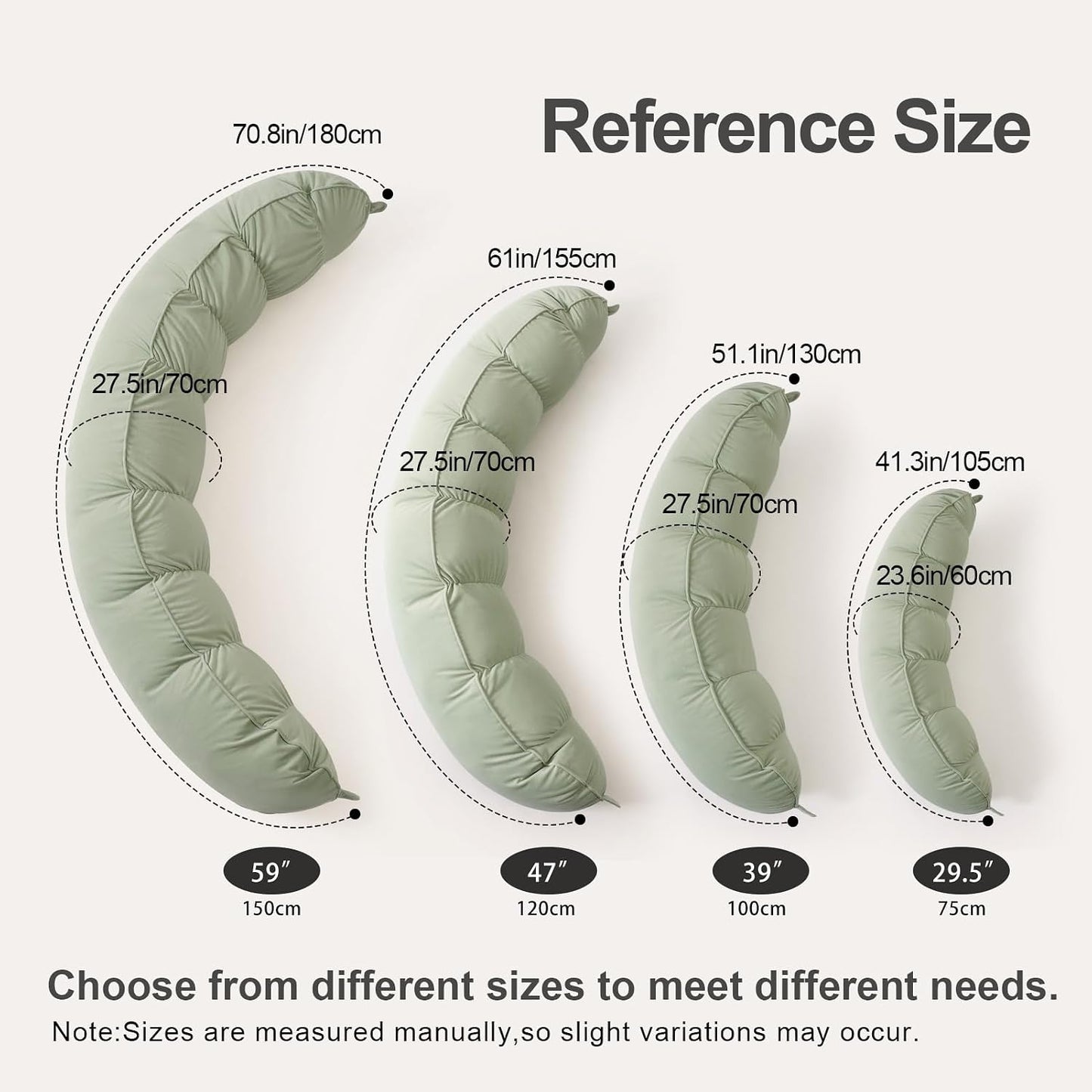 Peallow(Pat. Pend) – Long Round Body Pillow for Adults, Bolster Pillow for Sleeping, Soft and Supportive Pillow for Sleeping & Lumbar Support (Green-White, 29.5")