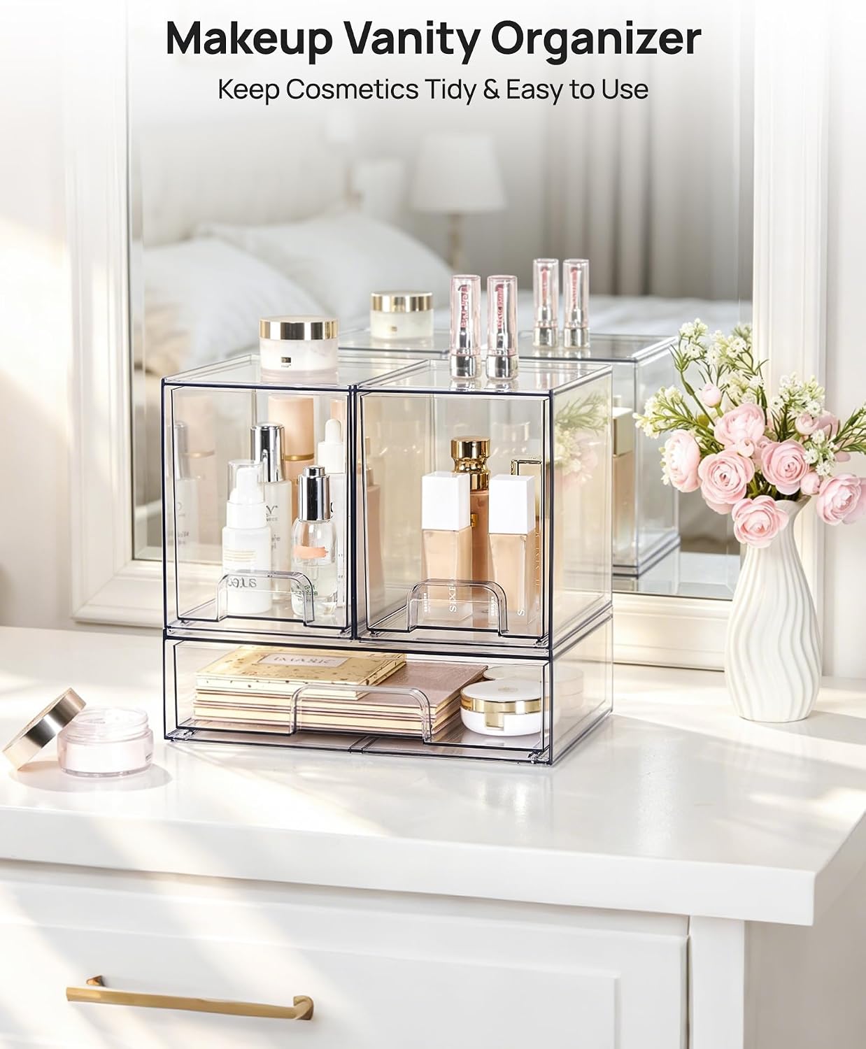 Vtopmart Clear Stackable Storage Drawers Set of 6, Plastic Organizer Bins | Multi-purpose Boxes for Bathroom Accessories Storage, Ideal for Cabinet, Shelf, Pantry, Laundry Room Organization