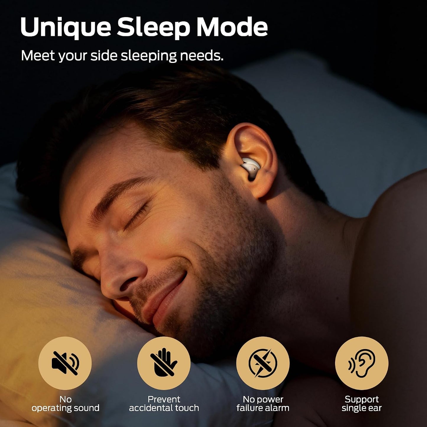 Monster Sleep Ear100 Ear Buds, Sleep Earbuds with Stereo Sound, Design for Side Sleeper, 32H Playtime, Bluetooth 6.0, ENC Noise Cancelling, IPX6 Waterproof Mini Headphones, White