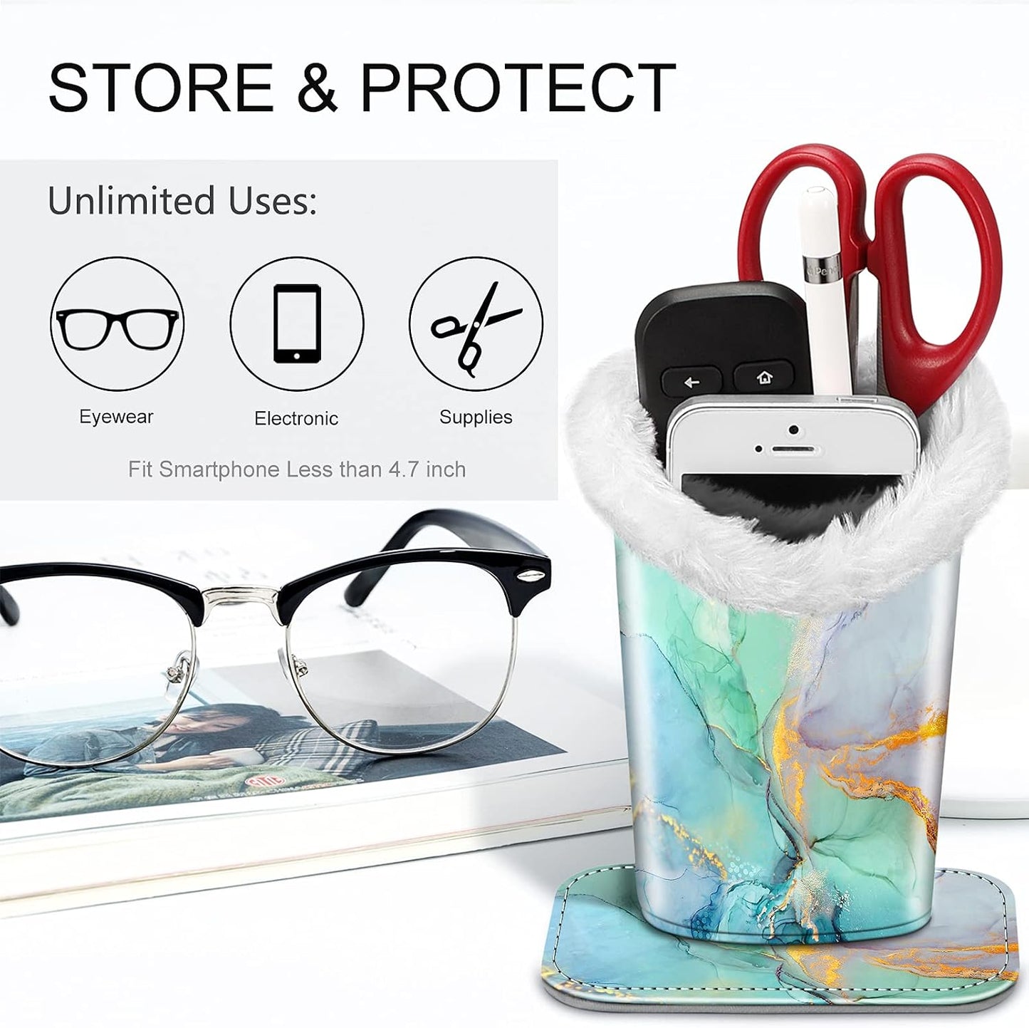 FINTIE Plush Lined Eyeglasses Holder, Glasses Stand Case For Nightstand | Soft Plush Lining, Bedside Eyeglasses Holder, Office Desktop Organizer, Small Item Storage, Anti-Scratch - Colors A