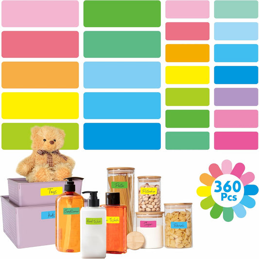 360 PCS Removable Labels, 14 Colors Self-Adhesive Rectangular Stickers Water/Oil/Tear Resistant with Perforation Line for Food Containers Kitchen Restaurant Storage Organization (8 Sheets, 2 Sizes)