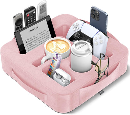 Couch Cup Holder Pillow, Sofa and Bed Caddy for iPad, Kindle, Switch, Game Controller, Remotes, Phones, Small-Sized Cup & Drink Holder for Couch, Bed, Desk, Car, Beach, Bathroom Cup Holder
