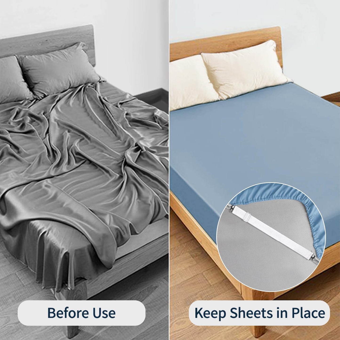 Sopito Sheet Straps, Adjustable Elastic Bed Sheet Holder, 4pcs White | Keep Sheet Firm & Tight, Non-Slip Strong Gripping Sheet Clips, Max Stretch 26.8'' for Crib to King Size Bed, Easy to Install