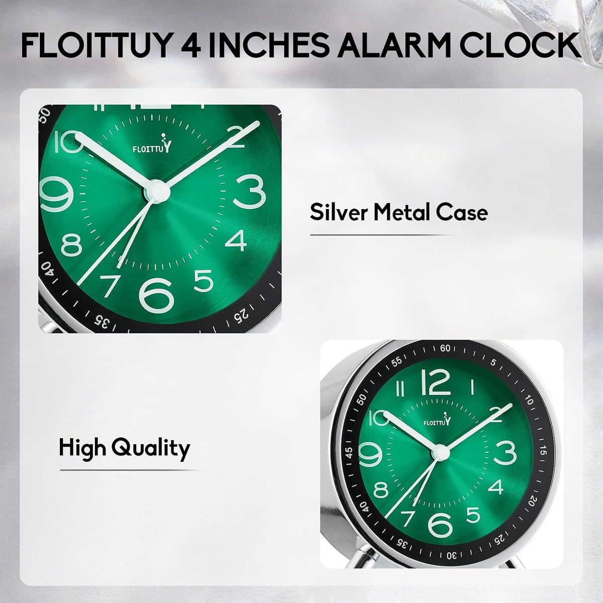 FLOITTUY Super Silent Metal Alarm Clock,Beep Wake Round Alarm Clock with Night Light,Battery Operated,Easy Set,Simple & Retro for Desk, Bedroom and Home Decoration(Creamy White)