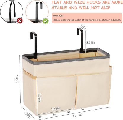 Bedside Caddy Organizer 5 Pockets and 4 Hooks for Bunk Bed Pink | Hanging Storage Bag for Headboards