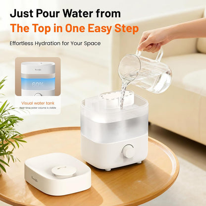 Humidifiers for Bedroom, 2L Top Fill Cool Mist Humidifier, 20dB Quiet ﻿ | 2L top-fill tank, dual 360° nozzles, 20dB quiet operation, stepless mist control, 7-color light, and low-water auto shut-off