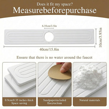 Diatomite Faucet Mat for Kitchen Sink, Quick-Dry Stone-Like Sink Mat, Flat Lay Absorbent Countertop Drying Mat for Faucet Area, Hard Diatomite Mat, Gray, 23.6 x 4 in