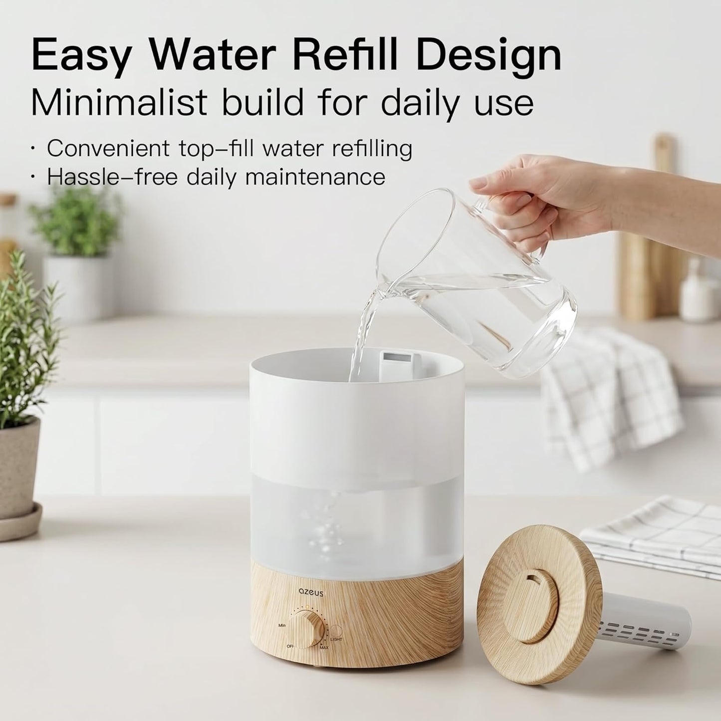 AZEUS 3.5L Ultrasonic Humidifier with 7-Colour Night Light, Aroma Diffuser Compatible Cool Mist Humidifier, Quiet & Adjustable for Bedroom, Nursery, Office