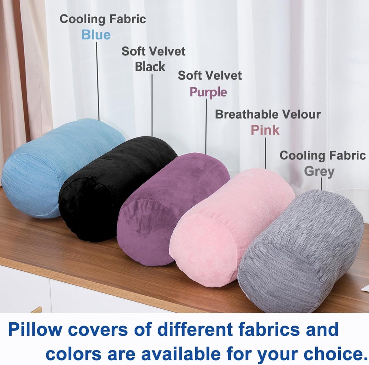 1 MIDDLE ONE Round Cylinder Bolster Pillow with Removable Cooling Cover, Tube Roll Cervical Pillow for Head, Neck, Back and Legs Support, 13"x 6", Grey