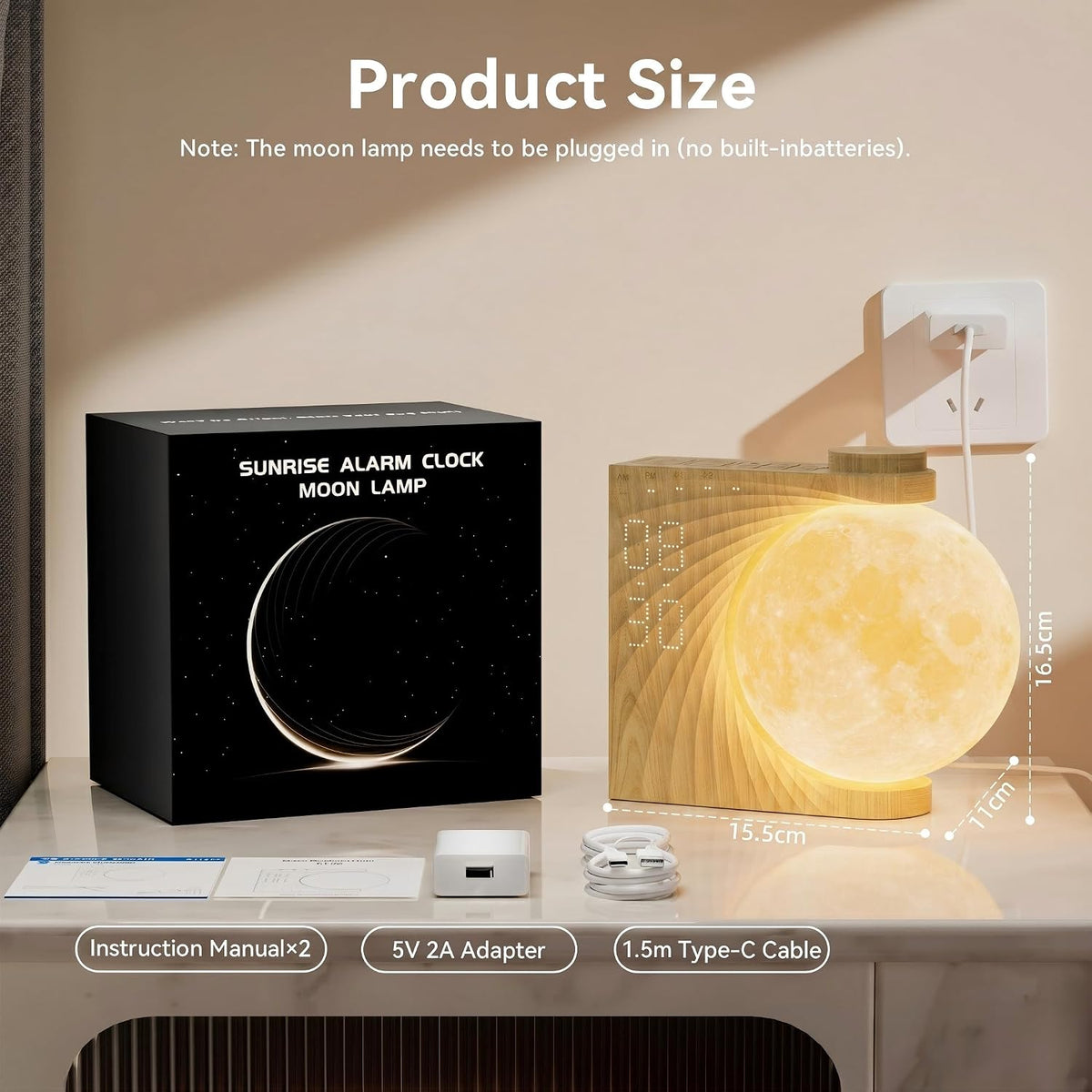 RETEYUNG Sunrise Alarm Clocks Sound Machine Moon Lamp for bedrooms