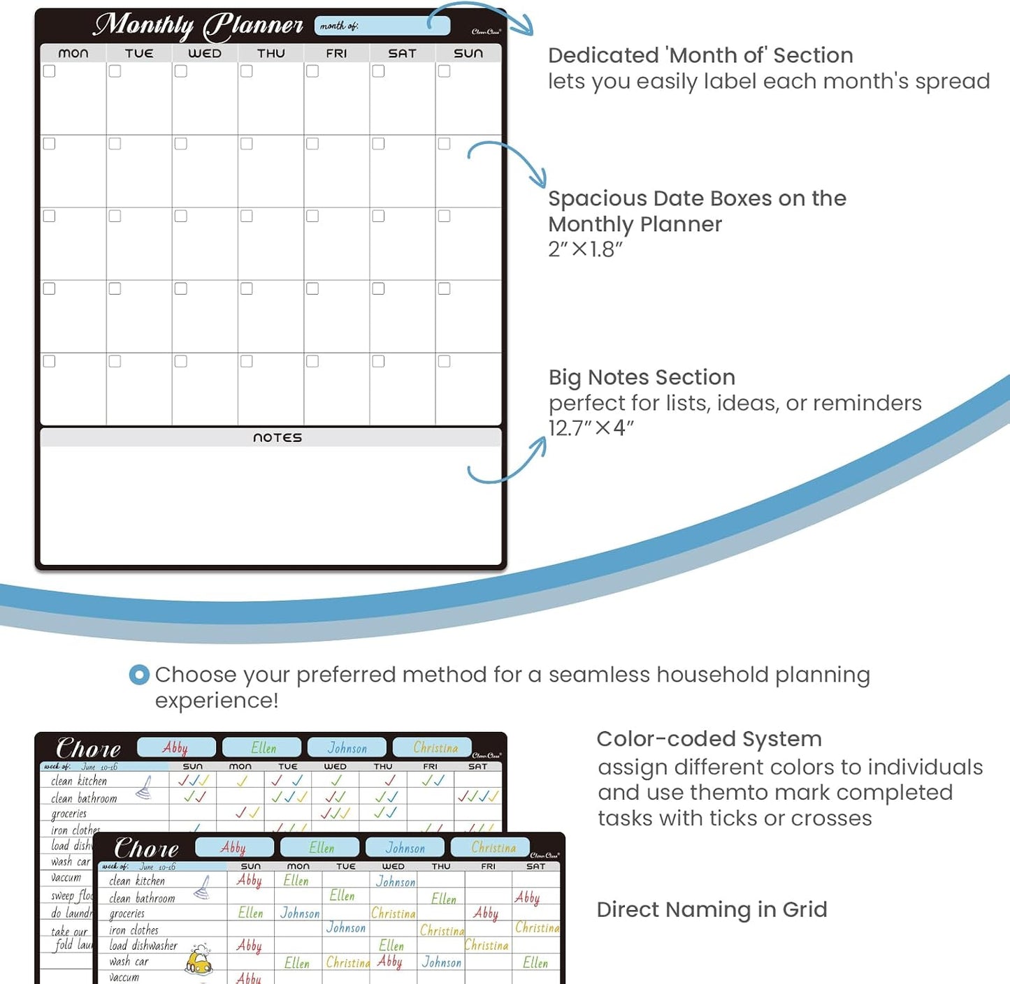 Magnetic Dry Erase Monthly Calendar Set - 15.5"x13" Monthly and 8.5"x13" Weekly Calendar for Fridge - 6 Extra Fine Point Markers Included - Shipped Flat