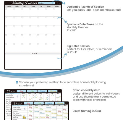 Magnetic Dry Erase Monthly Calendar Set - 15.5"x13" Monthly and 8.5"x13" Weekly Calendar for Fridge - 6 Extra Fine Point Markers Included - Shipped Flat
