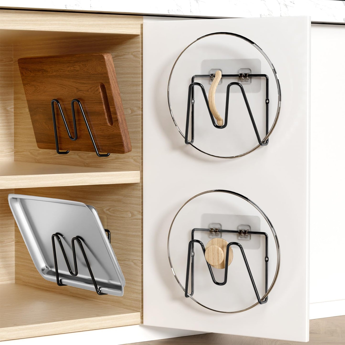 4 Pack Pot Lid Organizer Rack for Cabinet Door, No Drilling