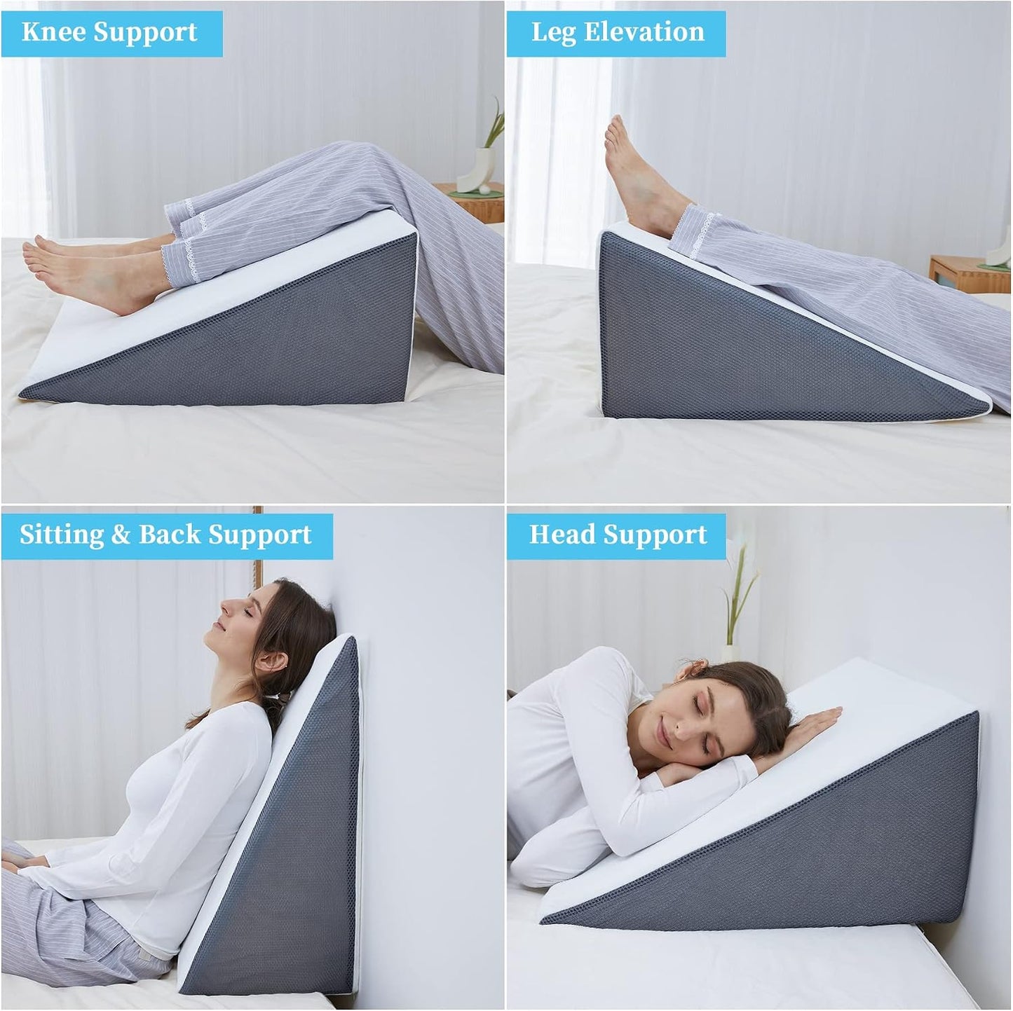 Wedge Pillow for Sleeping, Body Positioner for Side Sleepers | Back and Leg Support, Body Positioning, Pregnancy Support, Ankle Elevation, Memory Foam, Machine Washable Cover