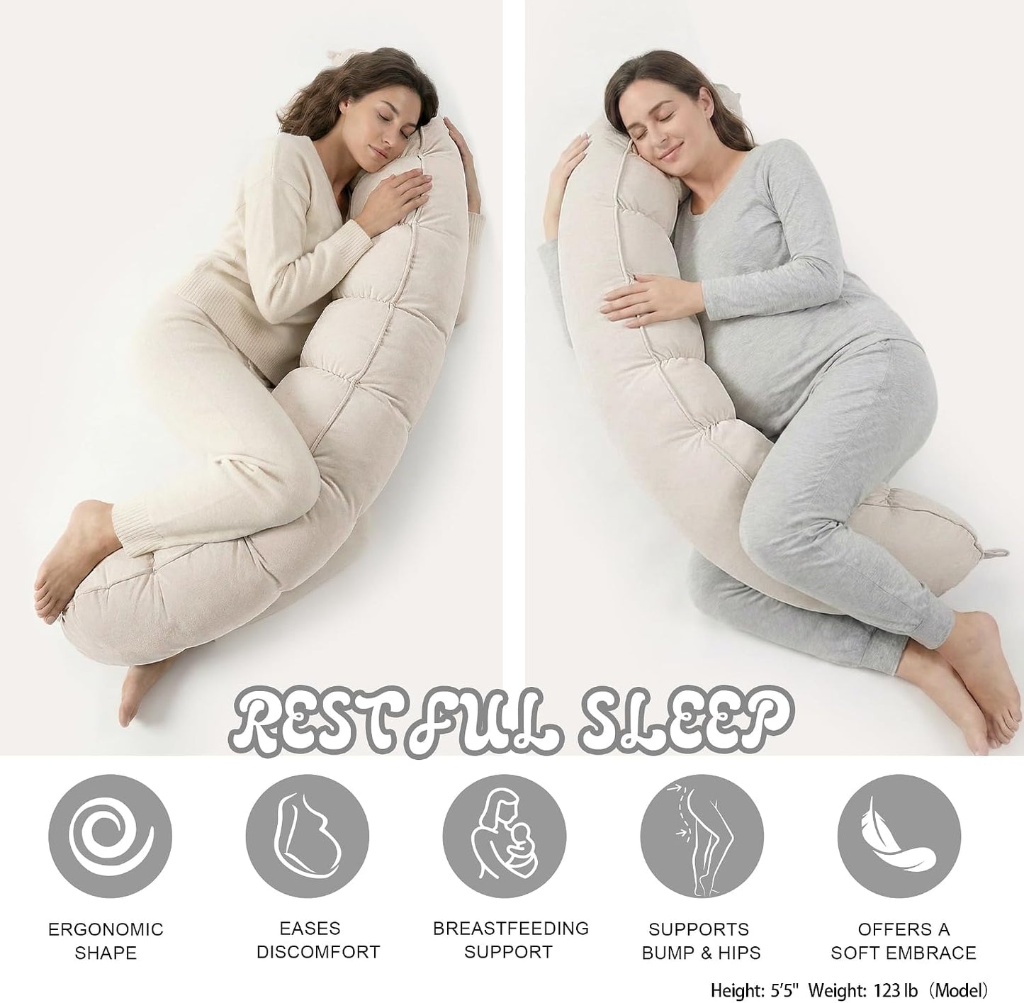Peallow(Pat. Pend) – Long Round Body Pillow for Adults, Bolster Pillow for Sleeping, Soft and Supportive Pillow for Sleeping & Lumbar Support (Green-White, 29.5")