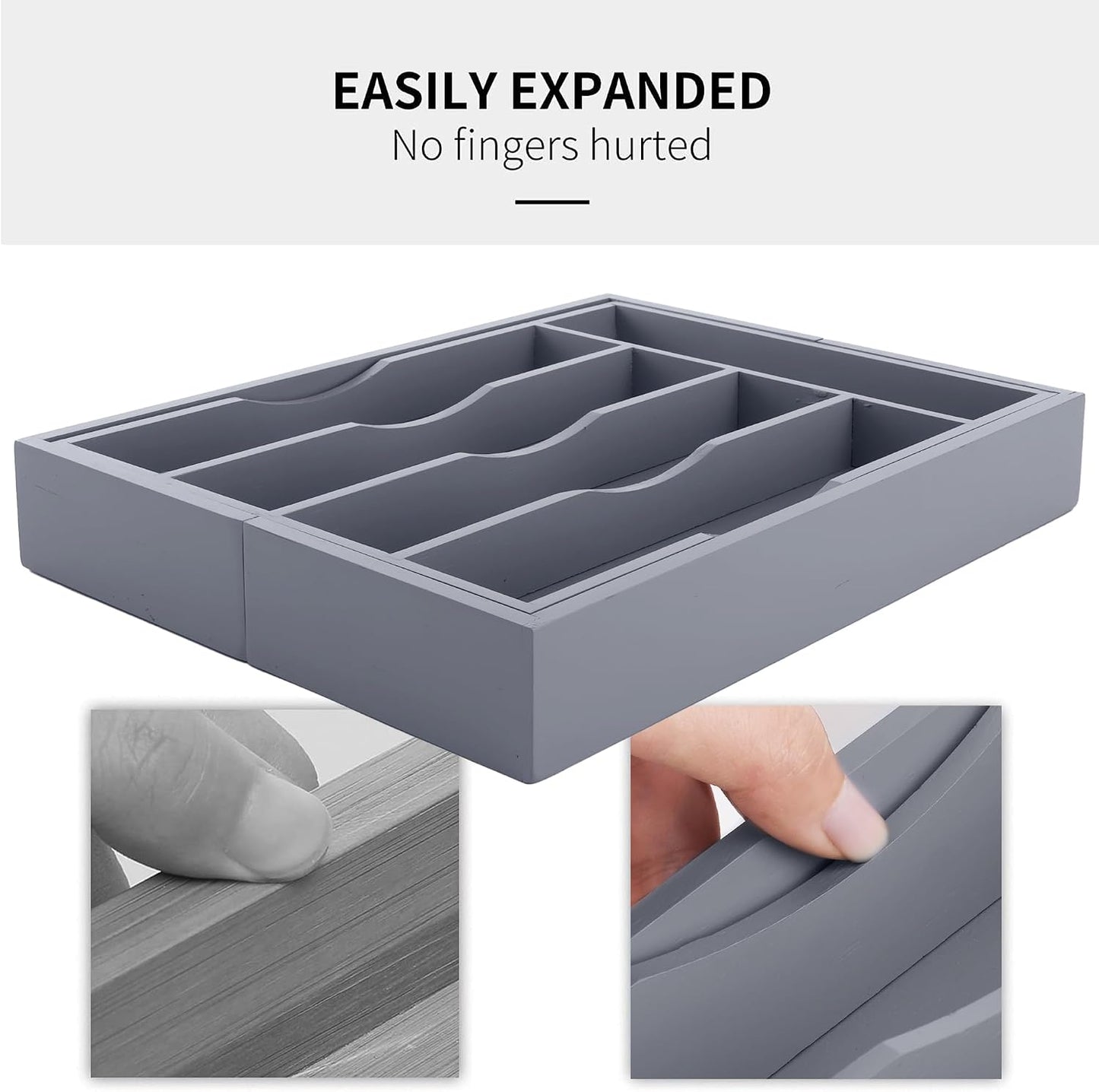 Expandable Bamboo Kitchen Drawer Organizer for Cutlery and Utensils, Adjustable Bamboo Wood Cutlery Tray in Drawer for Flatware and Silverware in Kitchen, (Natural)