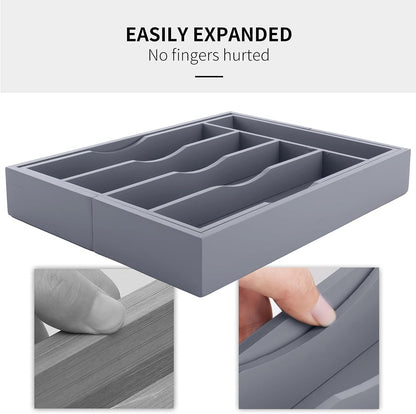 Expandable Bamboo Kitchen Drawer Organizer for Cutlery and Utensils, Adjustable Bamboo Wood Cutlery Tray in Drawer for Flatware and Silverware in Kitchen, (Natural)