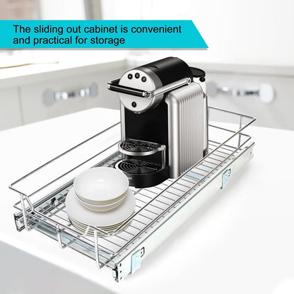 Pull Out Cabinet Organizer 15" W X 22" D, Chromed, Full Slide Out Drawers | For Kitchen Organizers and Storage, Pull Out Drawers For Cabinets Capacity Heavy Duty Caddy, Cabinet Shelves, Bathroom Pantry