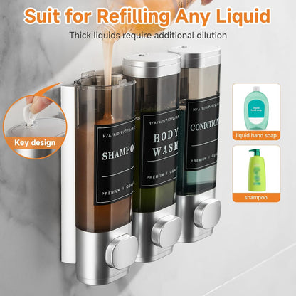 Shampoo and Conditioner Dispenser,Shower Soap Dispenser 3 Chamber No Drill Wall-Mounted Shampoo Dispenser for Shower Wall Mounted Shower Dispenser for Bathroom Hotel Large Capacity,Black
