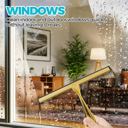 12" Shower Squeegee for Glass Doors, Tile Walls, Car Windows, Silver | Bathroom Accessories, New Home Essentials, Silicone Blade, Metal Handle, Adhesive Hook, Household Tool, Multipurpose Cleaner