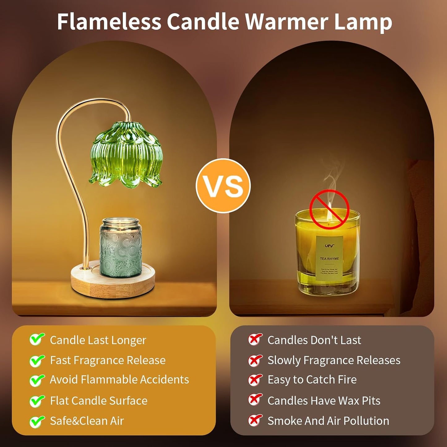 SupBri Candle Warmer Lamp with Timer & 4Bulbs, Pink Flower Glass Shdae