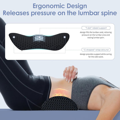 kasney Lumbar Support Pillow for Office Chair, Back Support Pillow, Gray | Memory Foam Lumbar Pillow for Low Back Pain Relief, Ergonomic Streamline Car Seat, Office Chair, Recliner and Bed