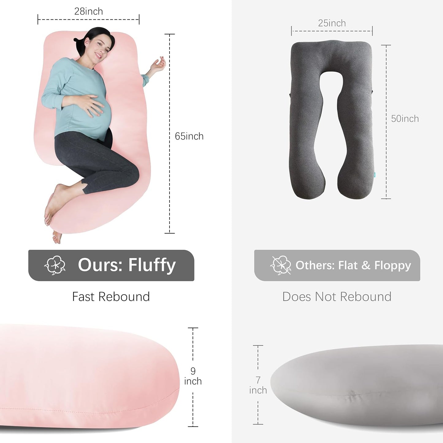 MOON PARK Pregnancy Pillows for Sleeping - 57 Inch U Shaped Full Body Maternity Pillow with Removable Cover - Support for Back, Legs, Belly, Hips - Pregnancy Pillow for Women - Grey