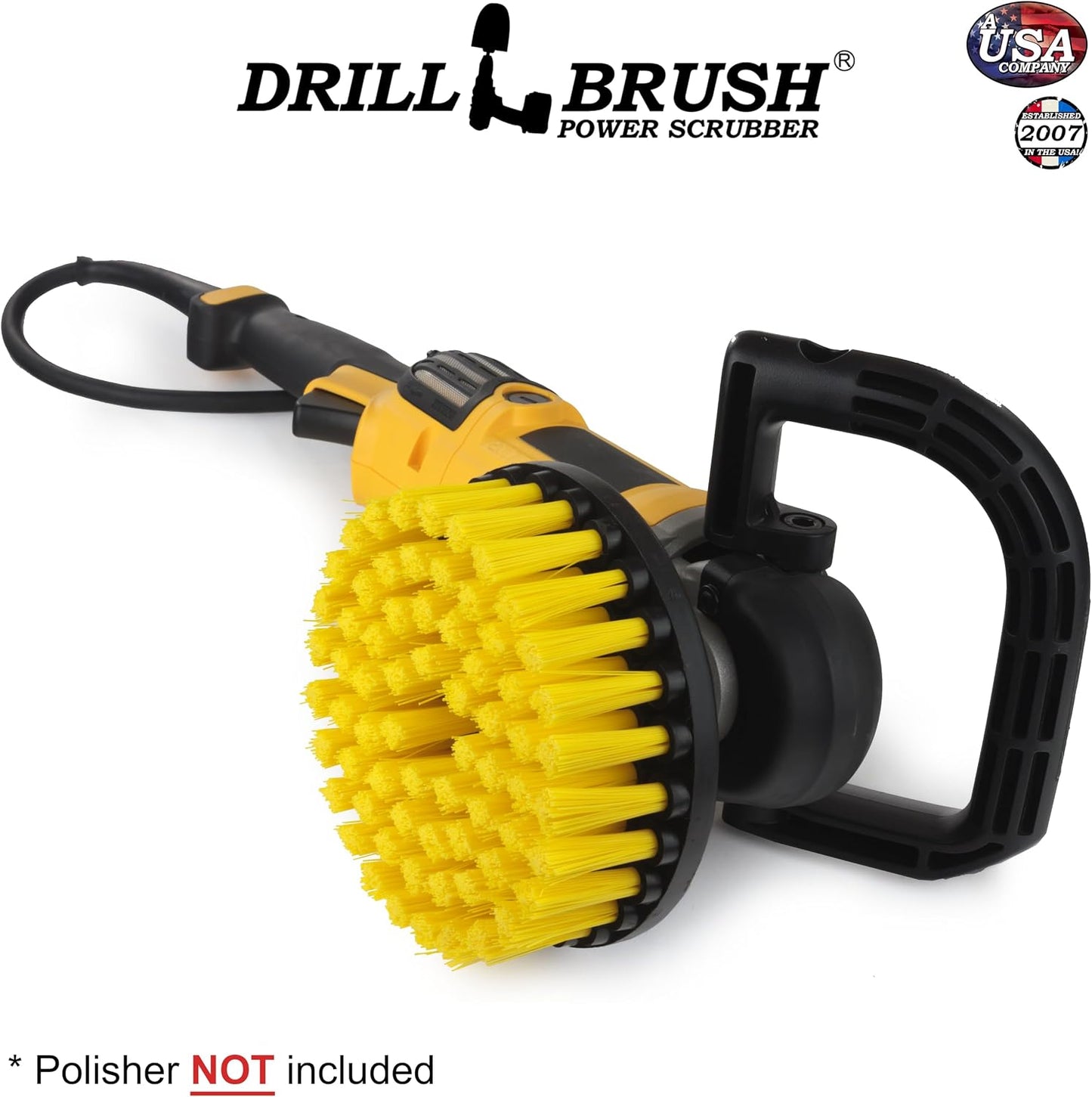 7in Boat Brush Variable Speed Polisher Attachment - Medium Yellow Bristles | Bathroom Accessories - Cleaning Supplies - Deck Scrub Brush - 5/8 x 11 Threaded Hub - Tile - Shower Cleaner - Flooring